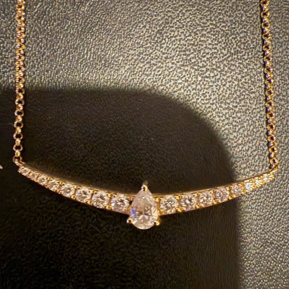 Jewelry - 14K Gold Diamond Bar Necklace Pear Shape Center ~1.15 CTW